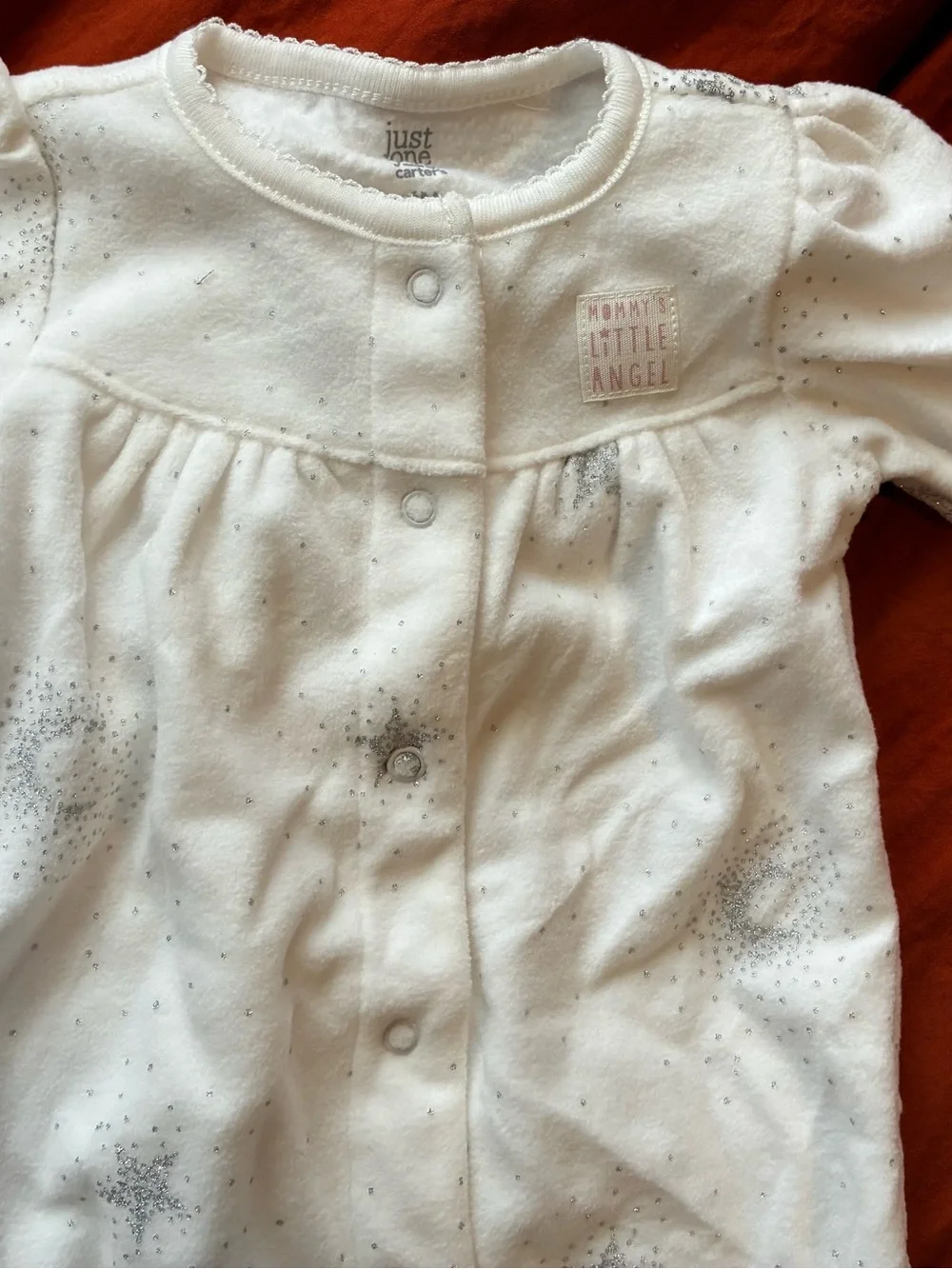 Carter's White Footed Pajamas with Silver Star Speckle